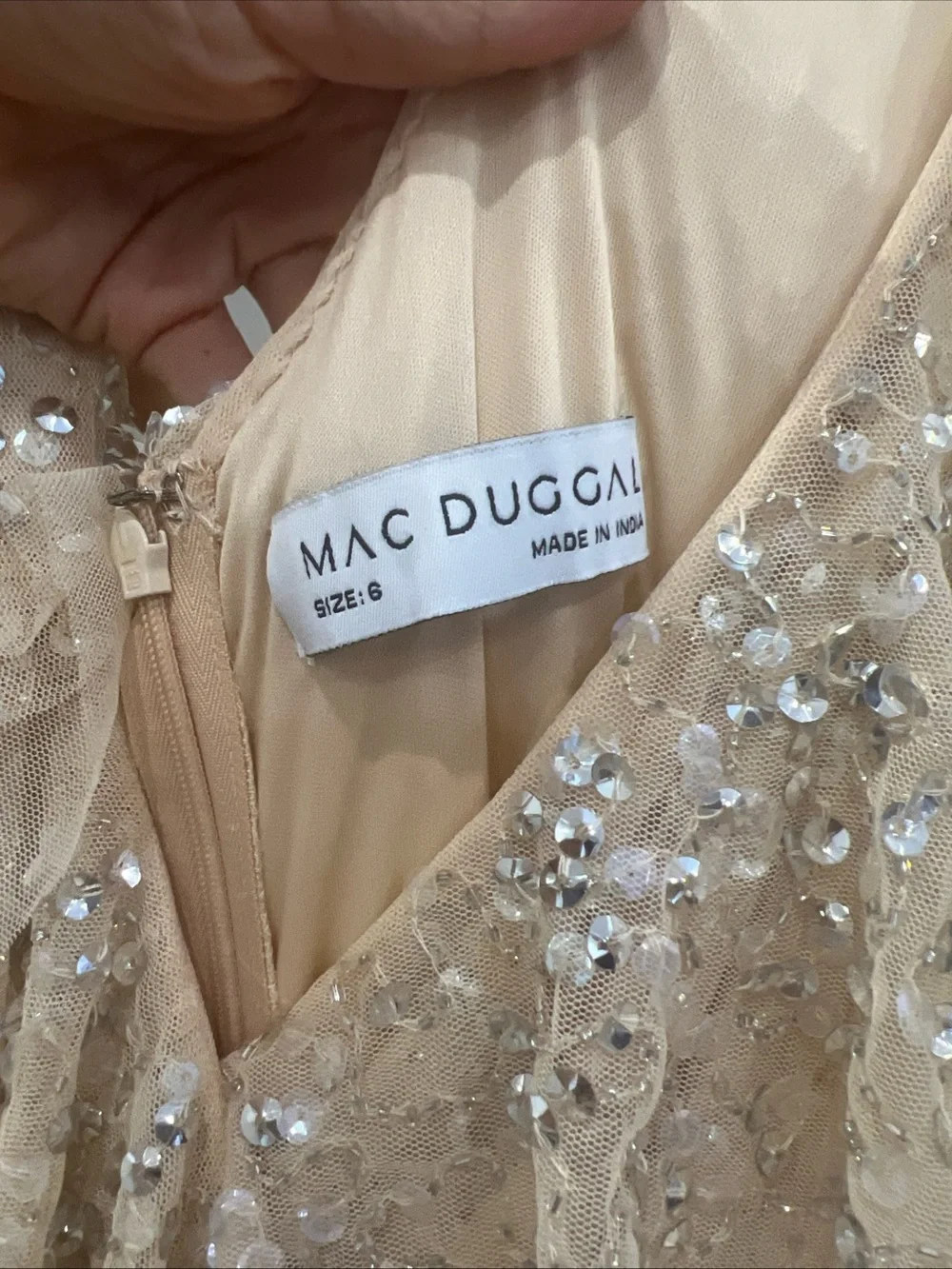 Mac Duggal Champagne Sequin Ruffle Slip